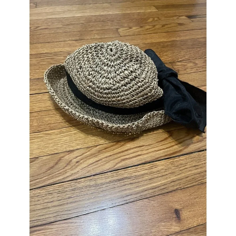 Walt Disney World Womens Straw Sun Hat Adult One Size Beige w/ Black Ribbon